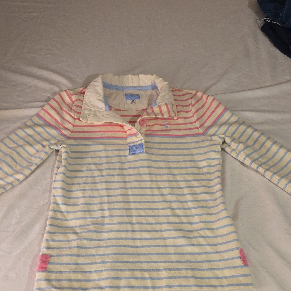 Joules Women's Cream, Pink, and Blue Striped Sweatshirt